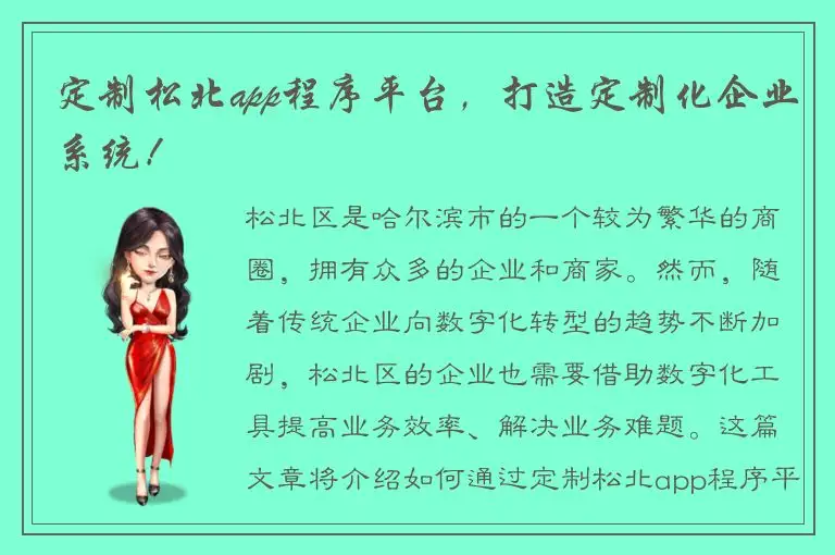 定制松北app程序平台，打造定制化企业系统！