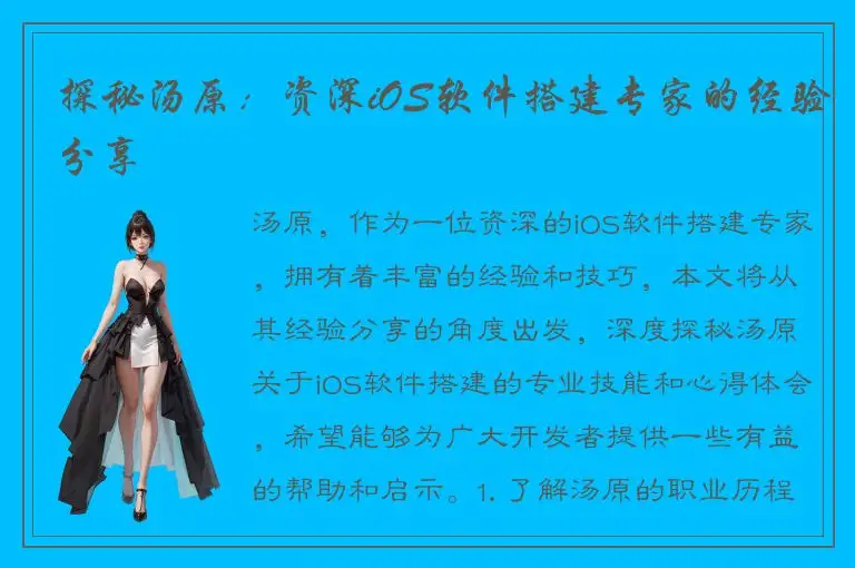 探秘汤原：资深iOS软件搭建专家的经验分享