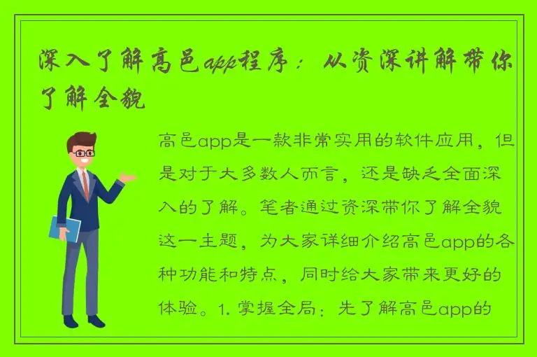 深入了解高邑app程序：从资深讲解带你了解全貌