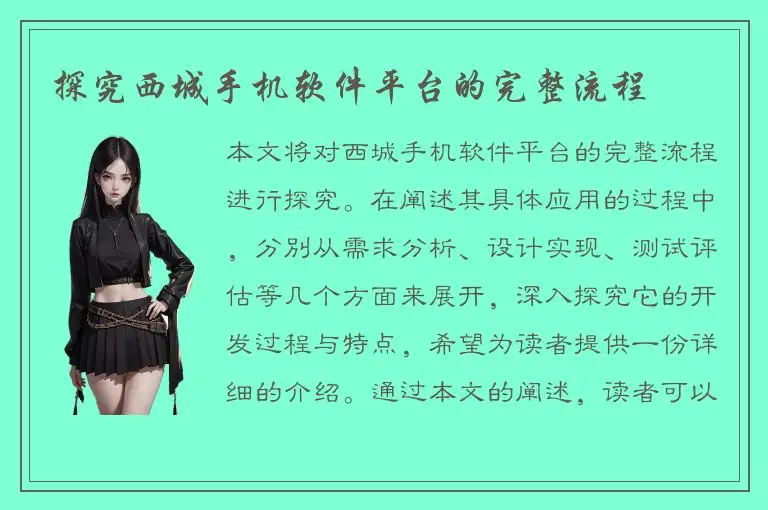 探究西城手机软件平台的完整流程