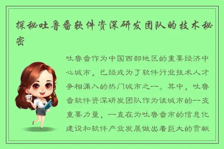 探秘吐鲁番软件资深研发团队的技术秘密