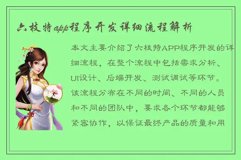 六枝特app程序开发详细流程解析