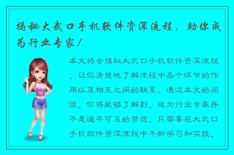 揭秘大武口手机软件资深流程，助你成为行业专家！