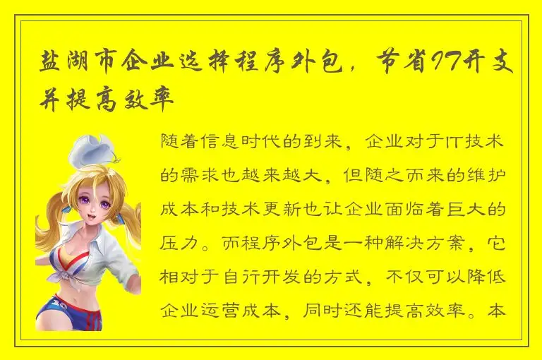 盐湖市企业选择程序外包，节省IT开支并提高效率