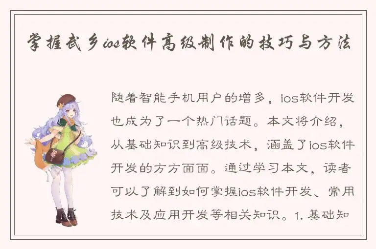 掌握武乡ios软件高级制作的技巧与方法
