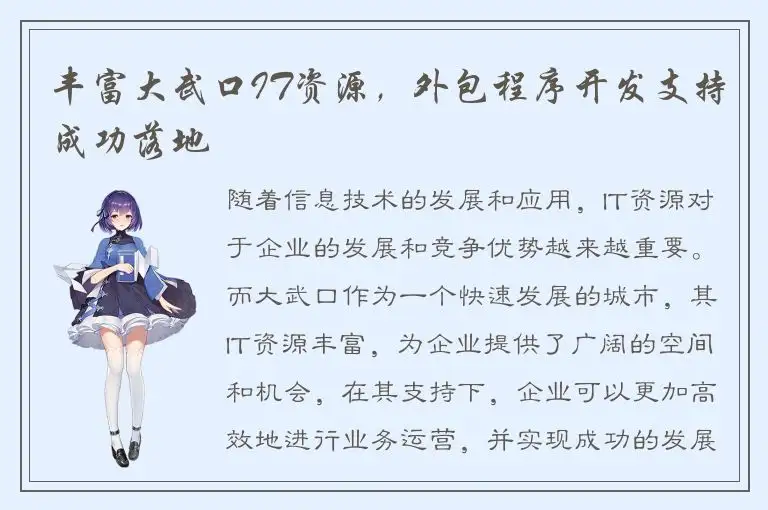 丰富大武口IT资源，外包程序开发支持成功落地