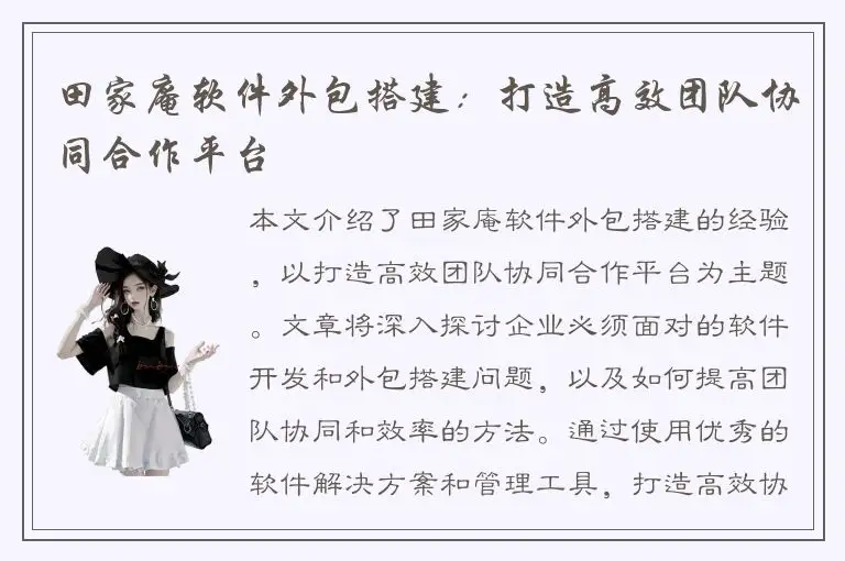 田家庵软件外包搭建：打造高效团队协同合作平台