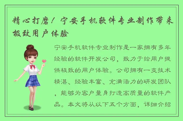 精心打磨！宁安手机软件专业制作带来极致用户体验