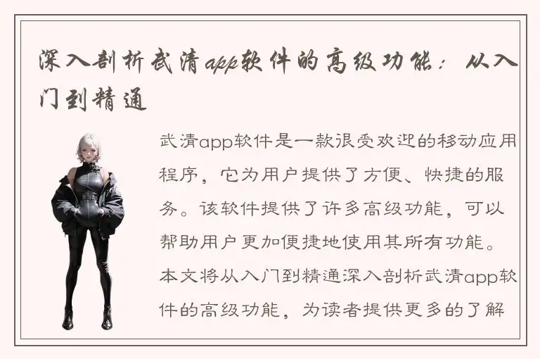 深入剖析武清app软件的高级功能：从入门到精通