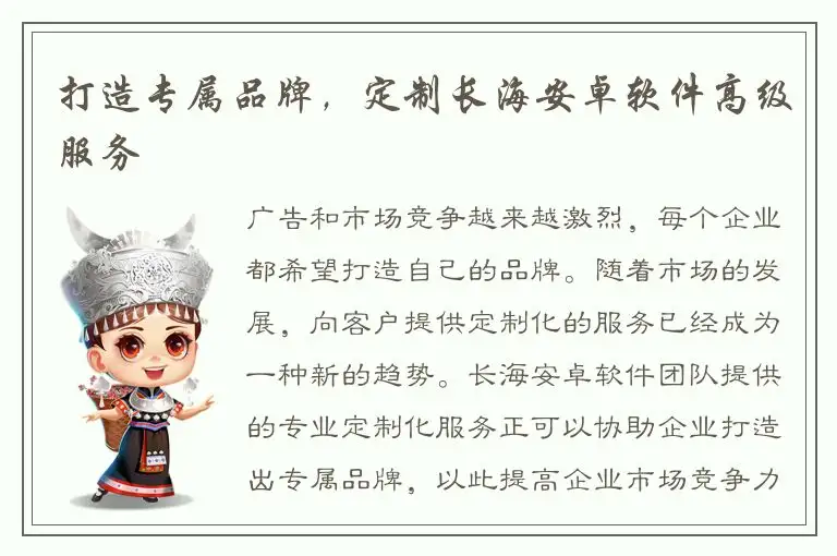 打造专属品牌，定制长海安卓软件高级服务