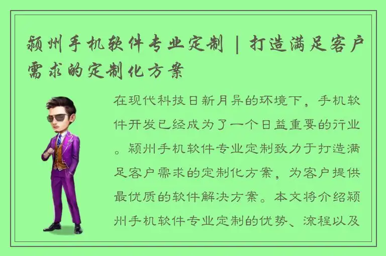 颍州手机软件专业定制 | 打造满足客户需求的定制化方案