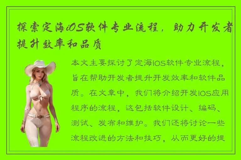 探索定海iOS软件专业流程，助力开发者提升效率和品质