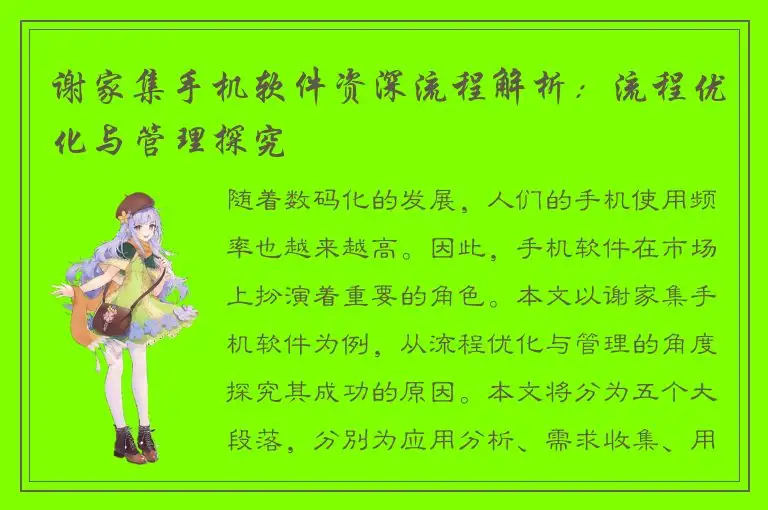 谢家集手机软件资深流程解析：流程优化与管理探究