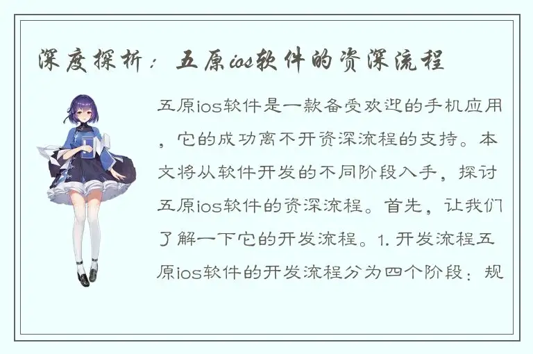 深度探析：五原ios软件的资深流程