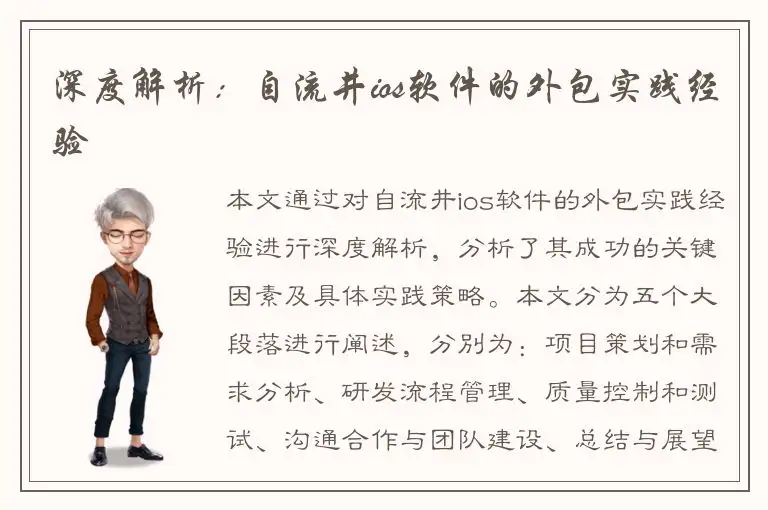 深度解析：自流井ios软件的外包实践经验