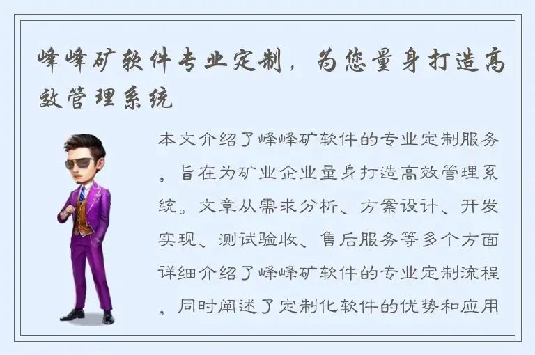 峰峰矿软件专业定制，为您量身打造高效管理系统