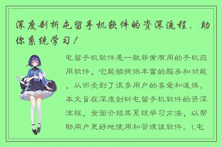 深度剖析屯留手机软件的资深流程，助你系统学习！