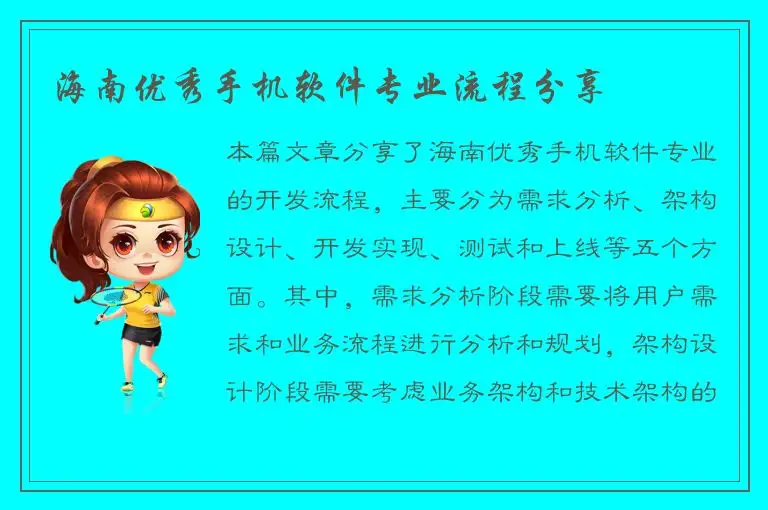 海南优秀手机软件专业流程分享
