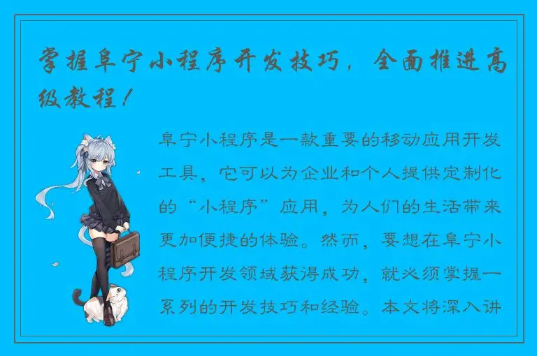 掌握阜宁小程序开发技巧，全面推进高级教程！