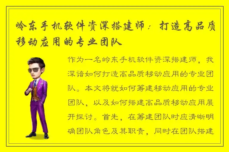 岭东手机软件资深搭建师：打造高品质移动应用的专业团队