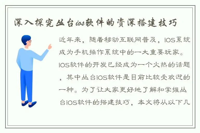 深入探究丛台ios软件的资深搭建技巧