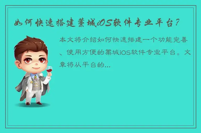 如何快速搭建藁城iOS软件专业平台？