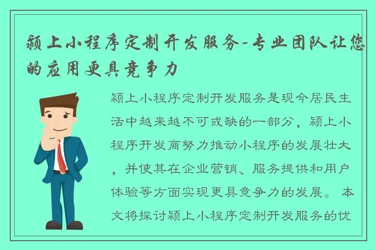 颍上小程序定制开发服务-专业团队让您的应用更具竞争力