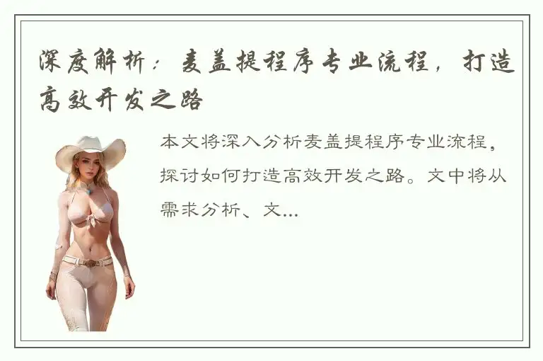 深度解析：麦盖提程序专业流程，打造高效开发之路