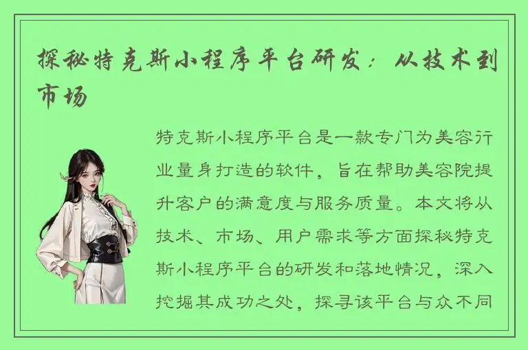 探秘特克斯小程序平台研发：从技术到市场
