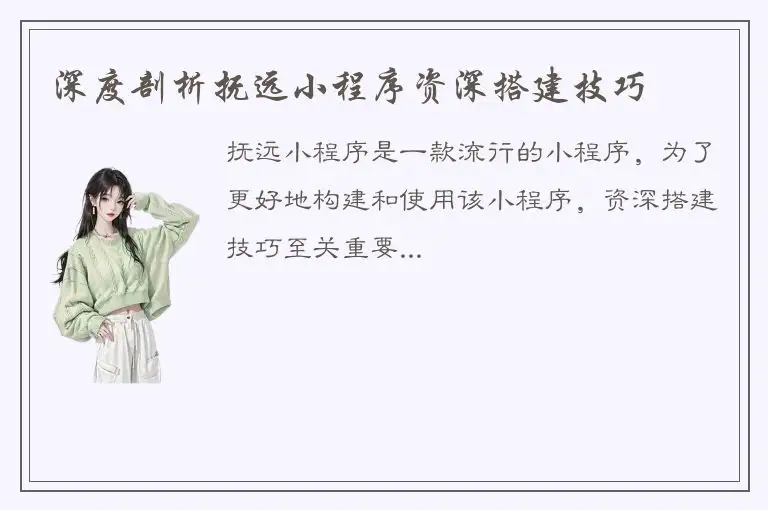 深度剖析抚远小程序资深搭建技巧