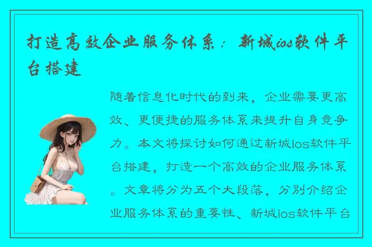 打造高效企业服务体系：新城ios软件平台搭建
