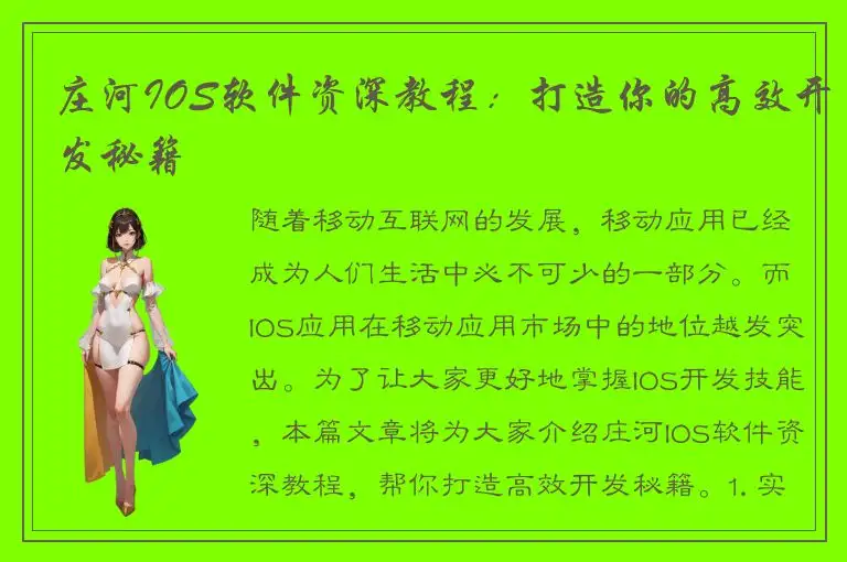 庄河IOS软件资深教程：打造你的高效开发秘籍