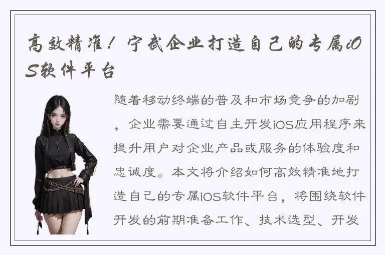 高效精准！宁武企业打造自己的专属iOS软件平台