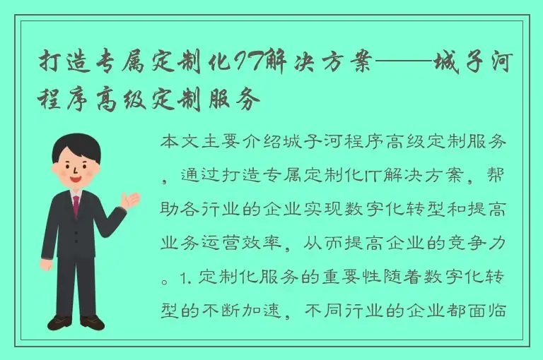 打造专属定制化IT解决方案——城子河程序高级定制服务