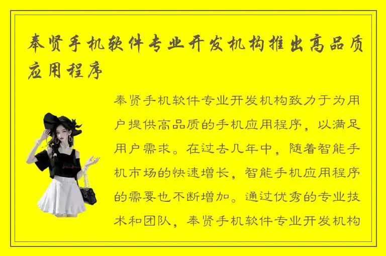 奉贤手机软件专业开发机构推出高品质应用程序