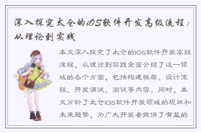 深入探究太仓的iOS软件开发高级流程：从理论到实践