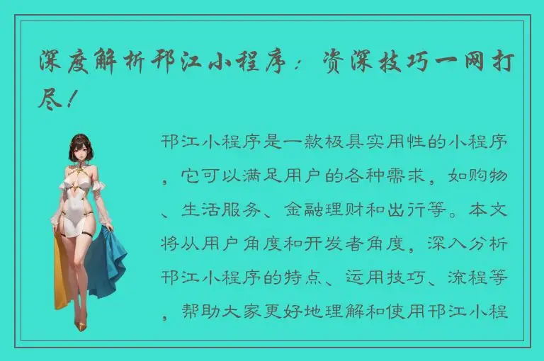 深度解析邗江小程序：资深技巧一网打尽！