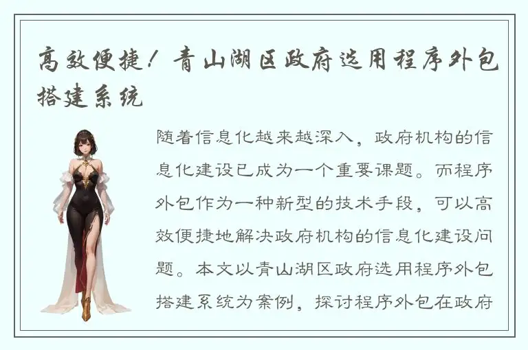 高效便捷！青山湖区政府选用程序外包搭建系统
