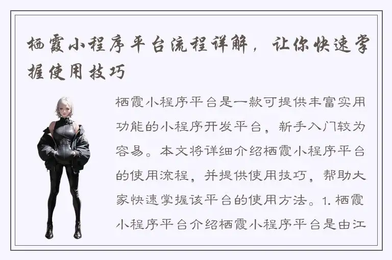 栖霞小程序平台流程详解，让你快速掌握使用技巧