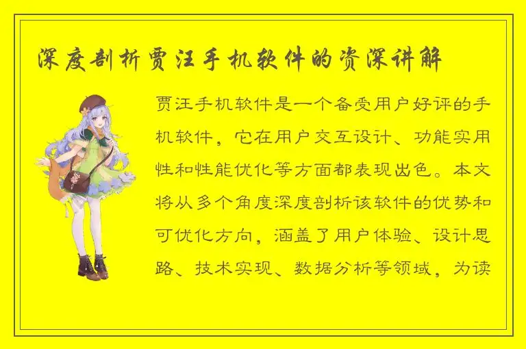 深度剖析贾汪手机软件的资深讲解