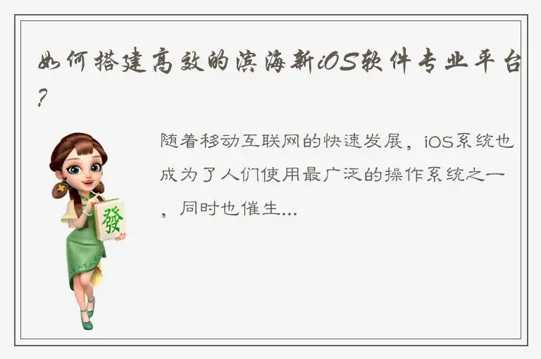 如何搭建高效的滨海新iOS软件专业平台？