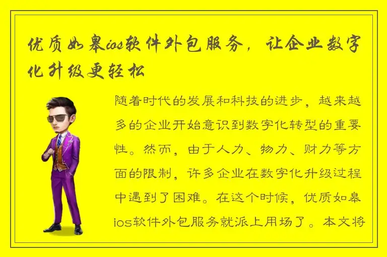 优质如皋ios软件外包服务，让企业数字化升级更轻松