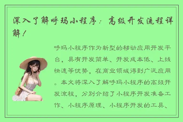 深入了解呼玛小程序：高级开发流程详解！