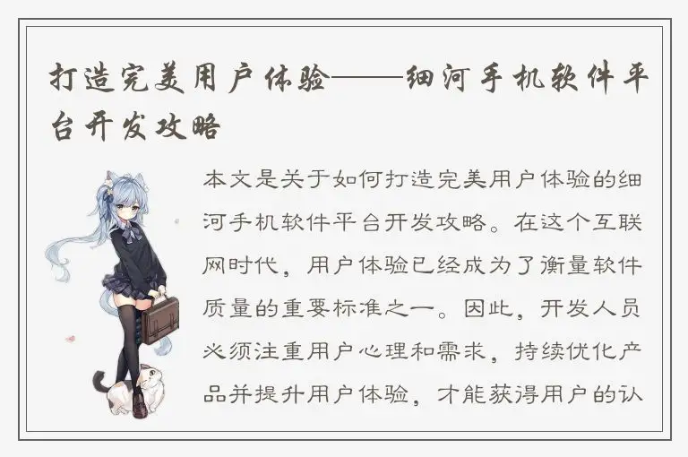 打造完美用户体验——细河手机软件平台开发攻略