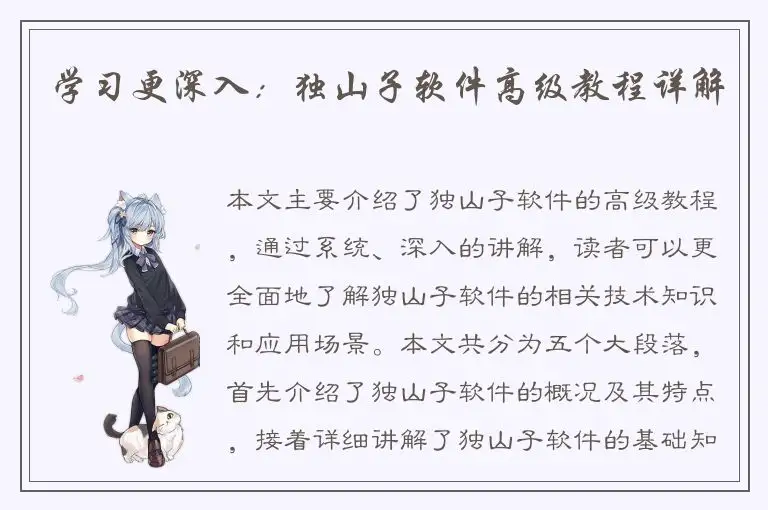 学习更深入：独山子软件高级教程详解