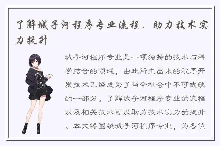了解城子河程序专业流程，助力技术实力提升