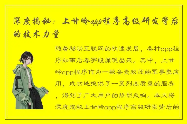 深度揭秘：上甘岭app程序高级研发背后的技术力量