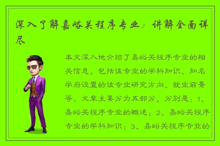 深入了解嘉峪关程序专业：讲解全面详尽