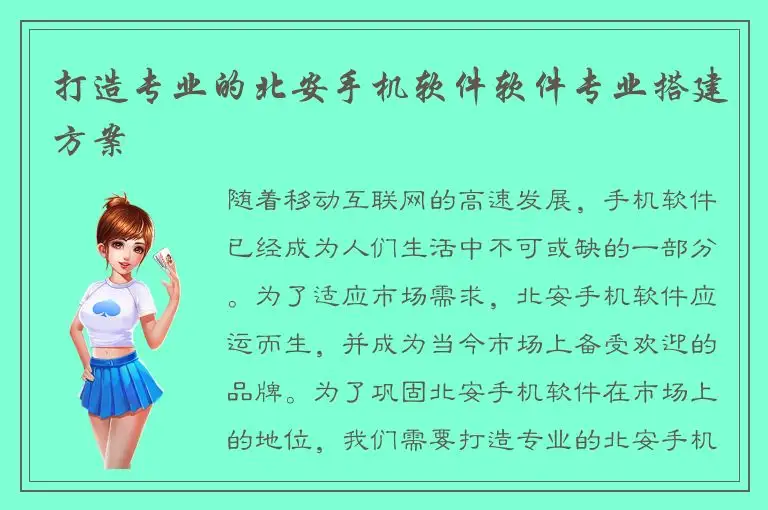 打造专业的北安手机软件软件专业搭建方案