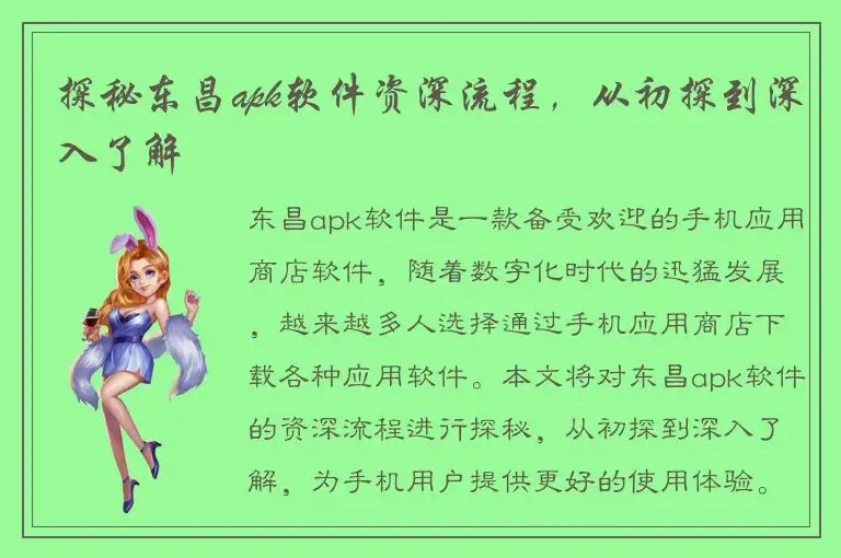 探秘东昌apk软件资深流程，从初探到深入了解